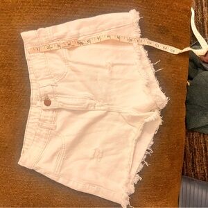 Women's White Frayed Denim Shorts